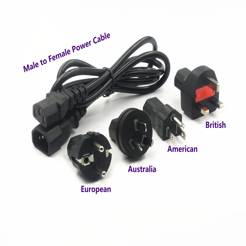 3ft 6ft 10ft 250V IEC C13 C14 Power Cord Extension Interchangeable Plug Computer AC Electrical Power Cable with UK US EU AU Plug