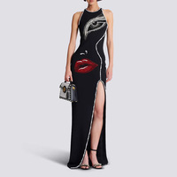 Robe de soirée élégante et sexy de style européen pour femmes, ornée de strass, ajustée, pour les occasions de banquet