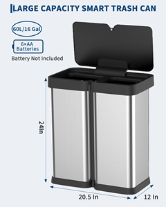 Cubo de Basura Inteligente de Acero Inoxidable de 60L (16 Galones) con 2 Compartimentos, Sensor de Movimiento Automático Sin Contacto para Baño y Cocina, con Tapa - Product Image 2