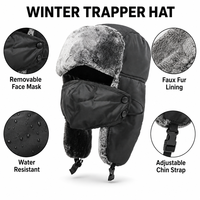 Gorro Ushanka de Invierno con Máscara Facial Desmontable, Orejeras Forradas de Piel Sintética, Correa Ajustable para la Barbilla, Impermeable, Resistente al Viento, Estilo Vintage, Unisex
