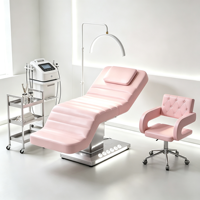 Lit de beauté électrique à 4 moteurs, fauteuil facial réglable, base argentée, lit de traitement cosmétique inclinable pour clinique esthétique