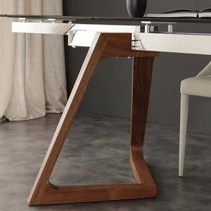 Ensemble <span class=keywords><strong>de</strong></span> <span class=keywords><strong>table</strong></span> à <span class=keywords><strong>manger</strong></span> extensible au design moderne contemporain, style mi-siècle, <span class=keywords><strong>en</strong></span> bois <span class=keywords><strong>de</strong></span> noyer brun, avec plateau <span class=keywords><strong>en</strong></span> <span class=keywords><strong>verre</strong></span> trempé extra clair - Product Image 6