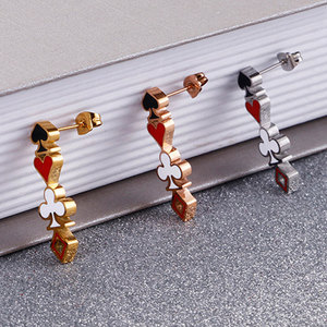 Wholesale 316L Stainless Steel 14k 18k Pvd Gold Plated Zircon High Quality Jewelry Fashion Stud <b>Playing</b> <b>Card</b> Earrings for Women - Product Image 5