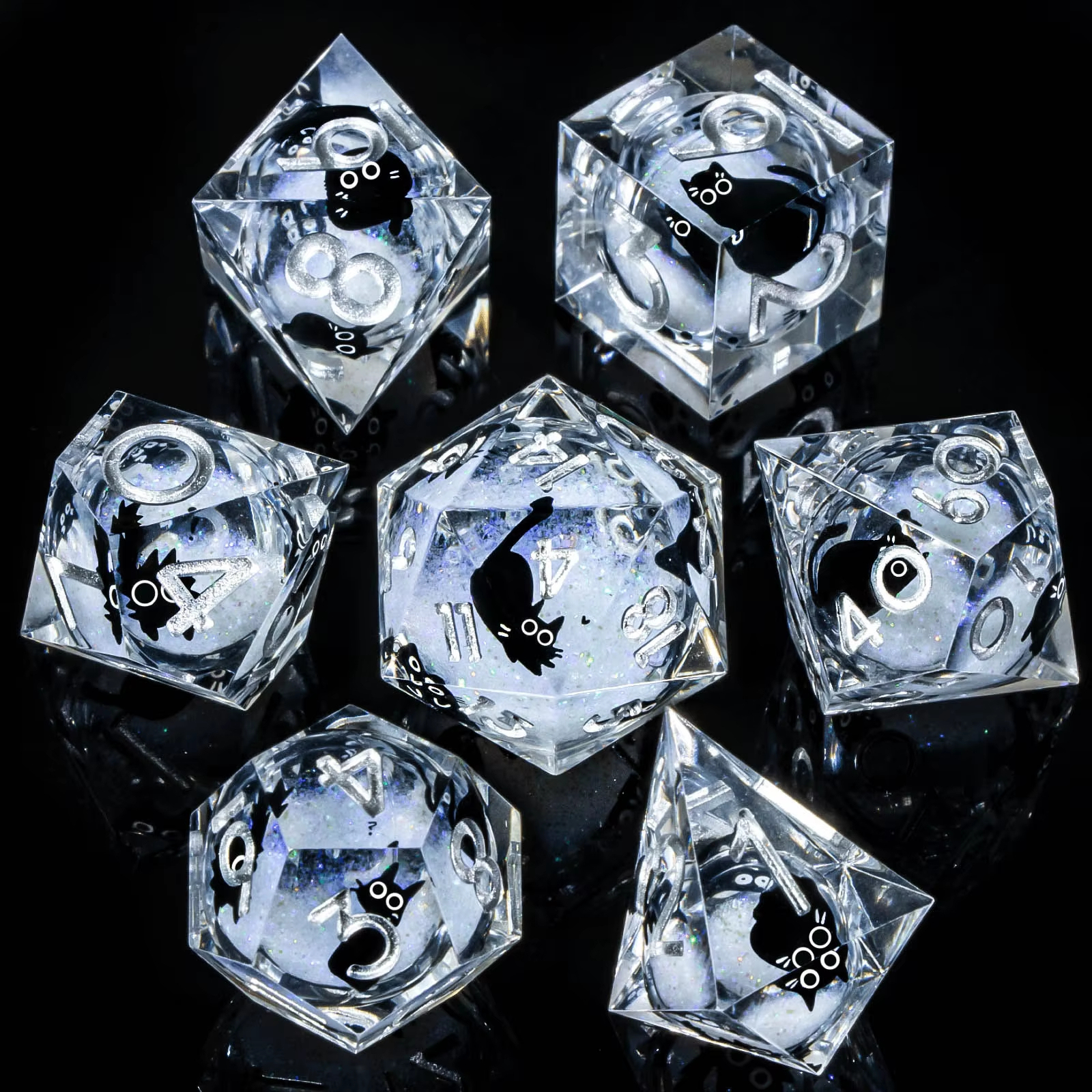 DND Polyhedral Dice Set - 7-Die Acrylic With Glitter, Four-Color Suit Design, For D&D, RPG, Tabletop Games