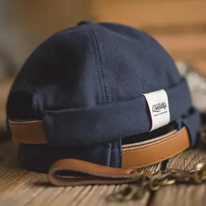 Maden Ingrosso Berretto Unisex Vintage in Denim Solido Regolabile, Stile Workwear e Dockworker, con Risvolto, Casual e Traspirante - Product Image 1