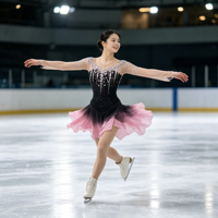 Robe de patinage artistique pour filles, noir, violet, rose ombré, avec strass, manches longues en maille et jupe à volants pour la compétition