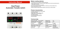 ATS AC à alimentation simple/double, protection contre les surtensions/sous-tensions, isolation complète L/N, protection contre les surtensions/sous-tensions, séquence de temporisation
