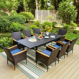 Juego de <span class=keywords><strong>comedor</strong></span> de patio de alta calidad <span class=keywords><strong>para</strong></span> <span class=keywords><strong>8</strong></span> <span class=keywords><strong>personas</strong></span> con mesa rectangular extensible <span class=keywords><strong>para</strong></span> <span class=keywords><strong>exteriores</strong></span> y <span class=keywords><strong>8</strong></span> sillas de ratán <span class=keywords><strong>para</strong></span> <span class=keywords><strong>exteriores</strong></span> - Product Image 1
