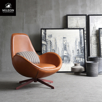 Fauteuil simple nordique, design simple, pour salon, hôtel, salle de conférence, modèle de chambre, en métal, cuir et tissu, pivotant, sphérique