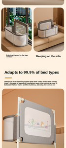 Cuna Portátil Plegable 3 en 1 con Barandilla Protectora Antipresión, Cuna para Bebés Recién Nacidos y Niños Pequeños, para Dormitorio o Sala de Estar - Product Image 6