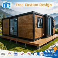 Maisons conteneurs extensibles, maison conteneur de luxe moderne avec mur en verre, 20 pieds, 40 pieds, modulaire, personnalisée, pliable, maison miniature portable