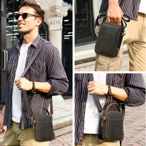 2025l rétro Crazy Horse <span class=keywords><strong>cuir</strong></span> décontracté hommes sac à bandoulière Niche à la mode en <span class=keywords><strong>cuir</strong></span> véritable téléphone portable sac à bandoulière - Product Image 3