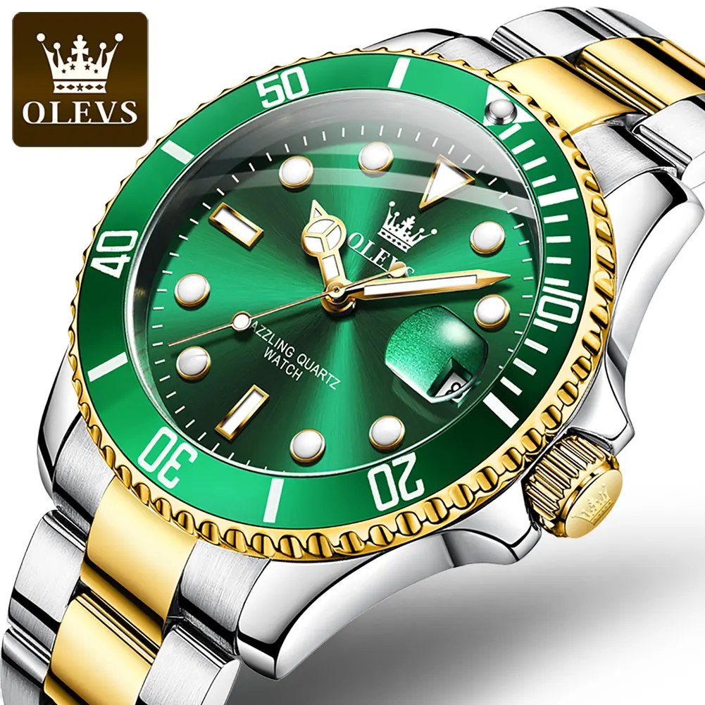 OLEVS 5885 Fashion Day Date Business Mens Wrist Watch Stainless Steel Strap Waterproof Quartz Watch For Men