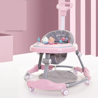 Marche-bébé 2 en 1 pliable en plastique avec plateau musical amovible, marche-bébé d'apprentissage et d'activités avec roues et siège