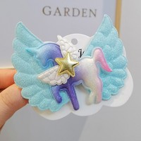 Pince à cheveux en tissu motif licorne ailes d'ange faites à la main pour enfants - Accessoire capillaire pour enfants avec pinces latérales et arrière