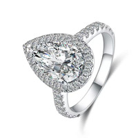 Bague en platine Pt950 avec diamant de laboratoire taille goutte d'eau, coupe brillante, style luxueux, 3 griffes, pierres latérales certifiées IGI