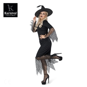 Vestido de bruja de encaje negro gótico ODM al por mayor con sombrero disfraz de película y TV para fiesta de Halloween para mujer - Product Image 2