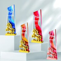 Trophée équestre en verre transparent écologique pour événements équestres, souvenirs d'entreprise et récompenses avec coffret cadeau