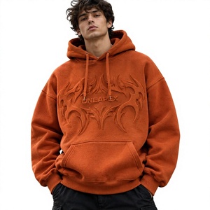 <b>Men's</b> <b>Orange</b> Oversized Embossed Hoodie Streetwear Pullover <b>Sweatshirt</b> Front Logo Design Wholesale Apparel - Product Image 1
