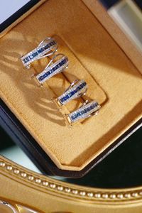 Xinfly 18k Real Gold and 1.36CT Blue Sapphire and 0.40ct Nautral Diamond <b>Clip</b> Earring for Ladies Women for Gift - Product Image 3
