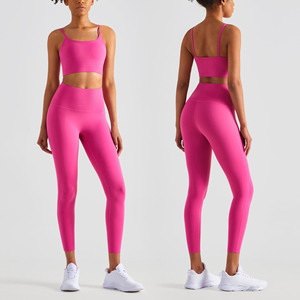 Venta de fábrica, varias prendas de gimnasio femeninas de secado rápido, para Mujer Ropa Deportiva, sujetador con tirantes y cuello en U, mallas para Mujer, conjuntos de Yoga de 2 piezas - Product Image 1