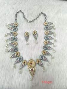 Ensemble deux tons long fait à la main collier en laiton de qualité supérieure ensemble de bijoux de luxe pour femmes étincelant au prix de gros - Product Image 2