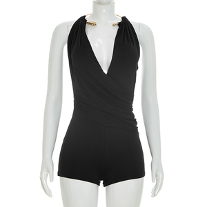 Viviblook J26RP124 Mono de Verano para Mujer, Nuevo, Sexy, sin Mangas, con Cuello Halter, Escote Bajo, Plisado, Espalda Descubierta, de una Pieza - Product Image 4