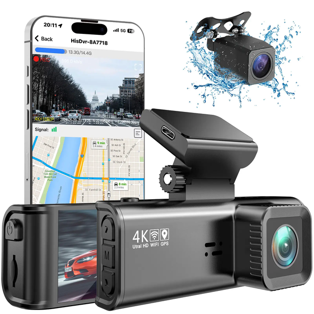 3.18" Car Dashcam 4K IPS Dual Lens Front/Rear Dash Cam with WiFi GPS Night Vision Loop Recording Parking Monitor for Car