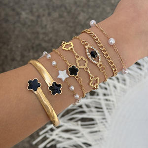 Joyería de Acero Inoxidable de Moda al por Mayor, Pulsera de Cadena y Eslabones con Dijes de Flor y Cereza, Chapada en <span class=keywords><strong>Oro</strong></span> de 18K, para Mujer - Product Image 3