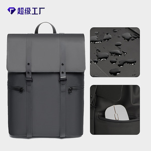 Mochila de Viaje Unisex Super Factory para Negocios, Color Negro Mate, Transpirable, con Compartimento para Portátil, Correas de Hombro, Color Sólido - Product Image 3