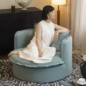 Canapé rond en lin et coton de style Wabi-Sabi, housses entièrement amovibles, tissu vintage, fauteuil individuel pour balcon - Product Image 6