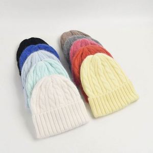 New Arrival Autumn Winter Knitted Beanie <b>Rabbit</b> Fur and Acrylic Solid Color Casual Braided Beanie - Product Image 1