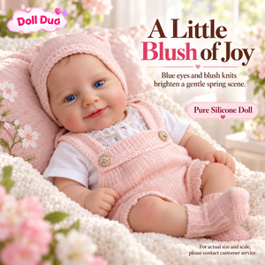 Poupée Duo personnalisée de 18 pouces, corps entier en silicone, poupée reborn aux yeux bleus, bonnet en tricot rose pâle, cadeau de Noël personnalisé pour enfants - Product Image 1