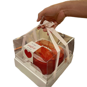 Boîte à gâteau transparente fantaisie en papier écologique recyclable de 6, 8 et 10 pouces avec poignée pour emballage alimentaire, cadeau de thé de l'après-midi blanc - Product Image 1