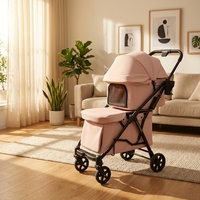 Poussette pour animaux de compagnie de luxe à double couche, imperméable, en métal imprimé, avec système de stationnement à un clic