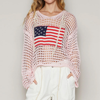 Fabricant personnalisé pour femmes 4 juillet à manches longues drapeau américain à capuche mince tricot Smock Top Independence Day Sweater Pullover