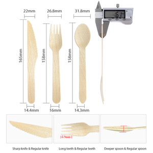 Thân Thiện Với Môi Bằng Gỗ Cutlery16cm Dùng Một Lần Dao Muỗng Và Nĩa Phân Hủy Sinh Học Bằng Gỗ Tre Dùng Một Lần Bằng Gỗ Thiết Lập Dao Kéo - Product Image 3