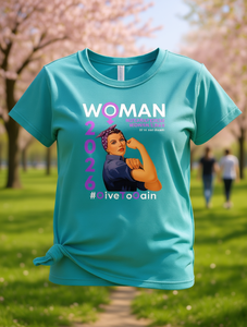 T-shirt élégant pour femme, col rond, manches courtes, imprimé Journée internationale de la femme 2032, style vintage, coupe classique, tissu jersey - Product Image 2
