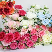 Buket Pengantin Bunga Persia Mawar Peony 5 Tangkai Bentuk Bulat Kuncup Kecil, Bunga Sutra Buatan, Pencetakan Semi-manual, Impor