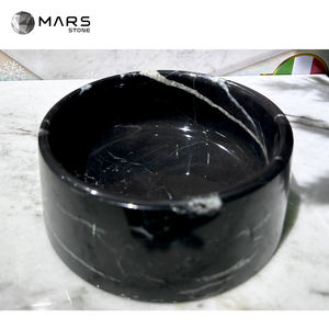 Cuenco redondo de mármol negro de piedra <span class=keywords><strong>natural</strong></span> para utensilios de cocina, cuenco para perros y gatos - Product Image 1