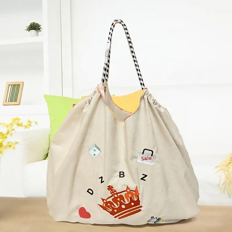 Atacado Plain Shopper Bag Personalizado Impresso Grande Natural Eco Friendly Algodão De Linho De Compras Tote Saco De Praia Com Logos