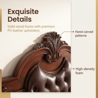 Cadre de lit king size moderne en chêne massif américain avec tête de lit rembourrée en cuir PU, caractéristiques réglables et design de plateforme sculptée