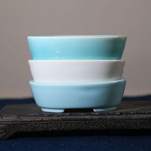 Macetas de Bonsái Hechas a Mano, Ovaladas, de Cerámica con Patrón Craquelado, Estilo Zen Clásico, Macetas para Flores - Product Image 1