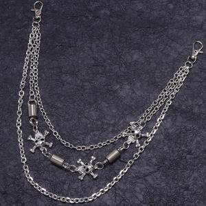 Cadena de cintura estilo Hip Hop Punk Metal con colgante de calavera y cruz, cadena para pantalones, plata tibetana, multicapa, estilo urbano, uso diario - Product Image 2