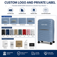 Valises en gros en polypropylène rigide bleu ciel à texture ondulée, prêtes pour l'audit d'usine, avec poignée latérale, assortiment de vente au détail