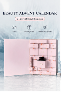 Custom 25 Days Blush Pink Advent Calendar <b>Box</b> <b>Empty</b> Multi Drawer Ribbon Pull Rigid Paper OEM Skincare Beauty Packaging Wholesale - Product Image 3