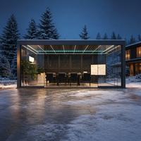Pergola motorisée intelligente rétractable en aluminium et verre avec toit à lames orientables et porte coulissante en verre pour espace de vie extérieur