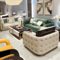 Nouveau Canapé en Cuir Microfibre de Haute Qualité, Ensemble de Canapés 3 Places de Luxe Doré, Meubles de Salon de Luxe