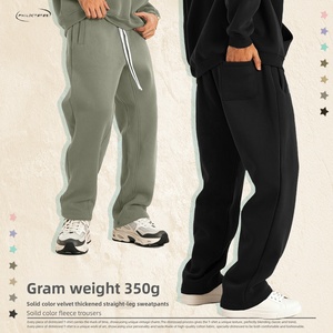 305G Fall/Winter Heavyweight Fleece-lined Cotton/Polyester Slightly Elastic American Vintage Straight Casual Trousers For <strong>Men</strong> - Product Image 3