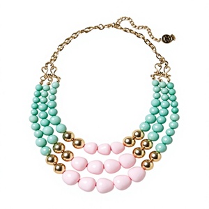 Best Quality Women's New Multilayer Beaded <b>Necklace</b> Resin Gold Plated Chain Trendy Party Jewelry <b>Pink</b> Mint Green Ball Shape - Product Image 1
